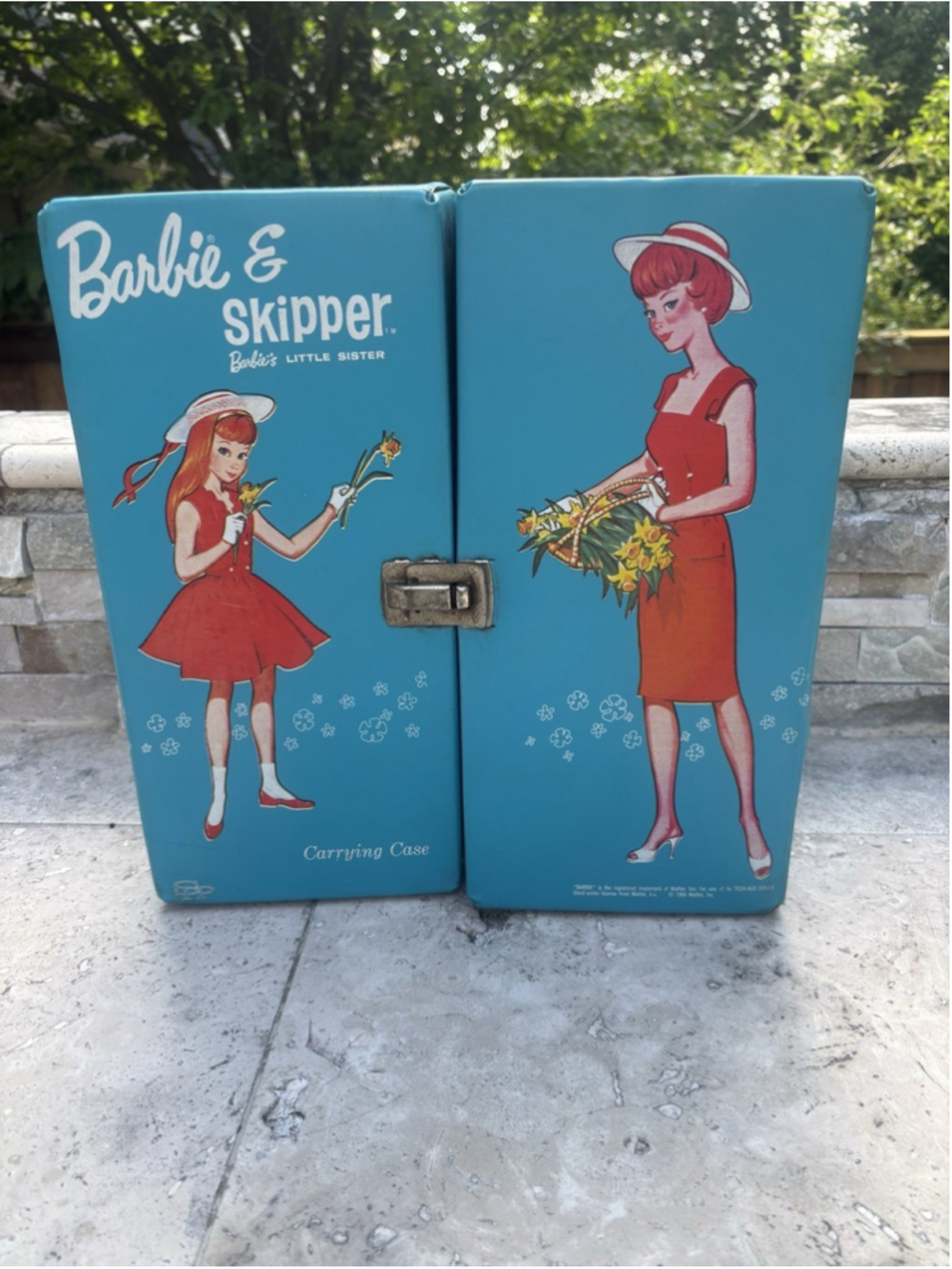 1964 Vintage Barbie/Skipper Double Doll Carrying Blue Trunk Case Retro 1964